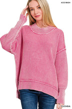 Washed Side Slit Oversized Sweater