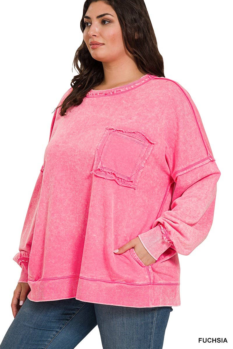 Zenana Terry Acid Wash Long Sleeve