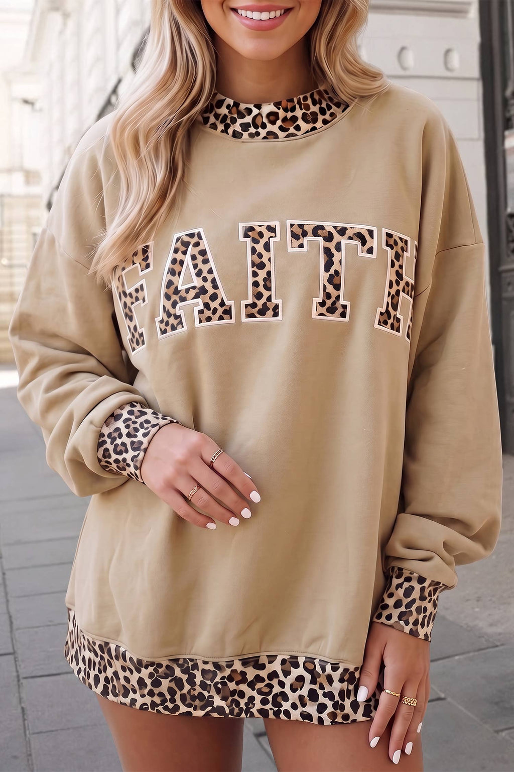 FAITH / BLESSED Graphic Mockneck Oversized Sweatshirt