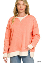 Fleece Acid Washed Contrast Trim Pullover
