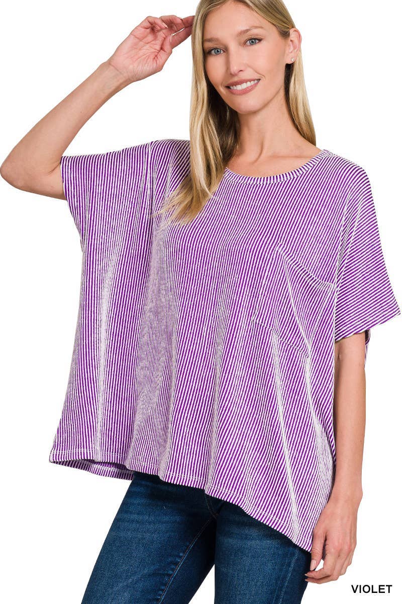 Corded Rib Oversized Short-sleeve Top