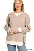 Fleece Acid Washed Contrast Trim Pullover