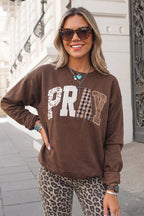 PRAY Graphic Letter Print Western Sweatshirt