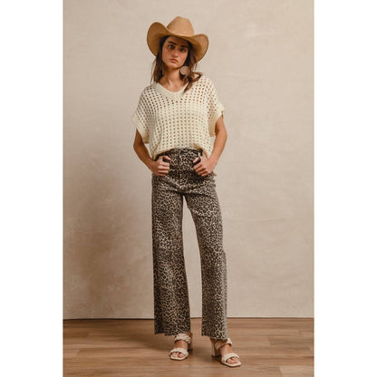LEOPARD PRINT HIGH RISE FLARE JEANS