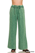 Acid Wash Fleece Palazzo Sweatpants With Pockets