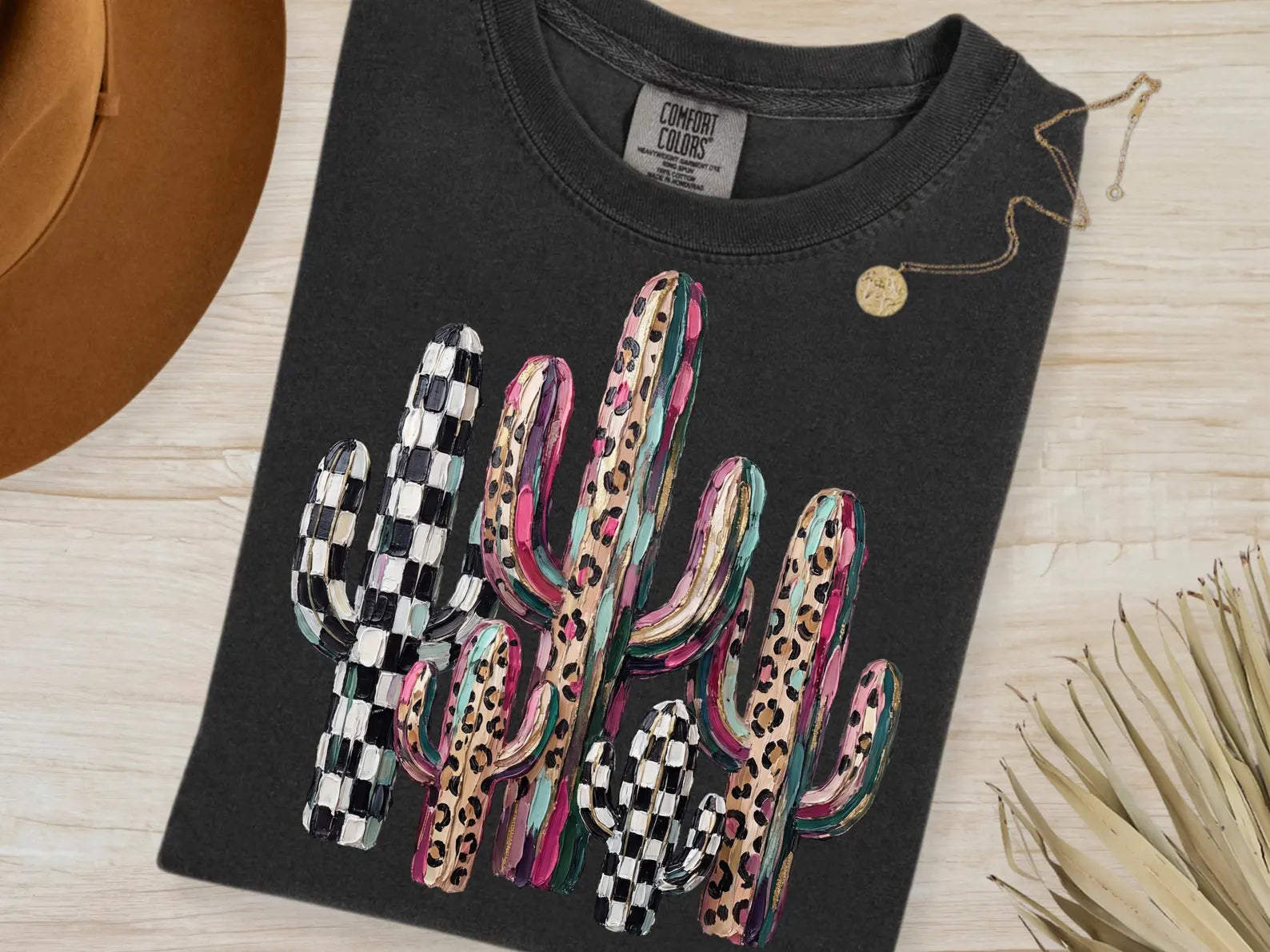 Faux Oil Brushed Cactus Tee