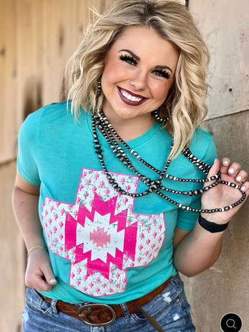 Turquoise & Pink Cactus Cross