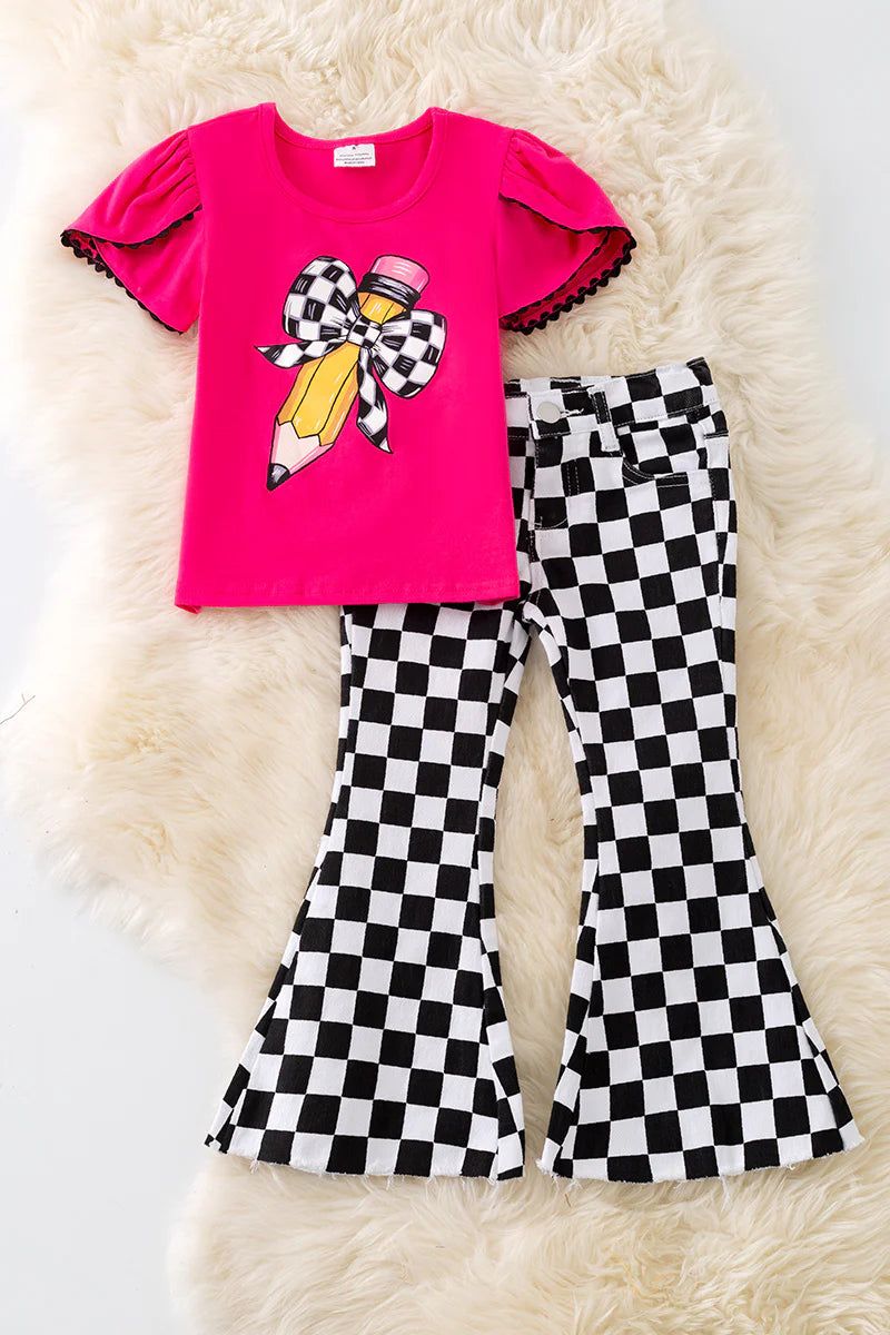 Checkerd Denim Pant Set