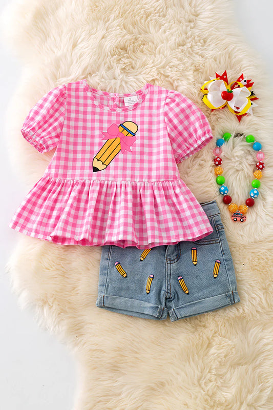 Pink Checkered Short Set