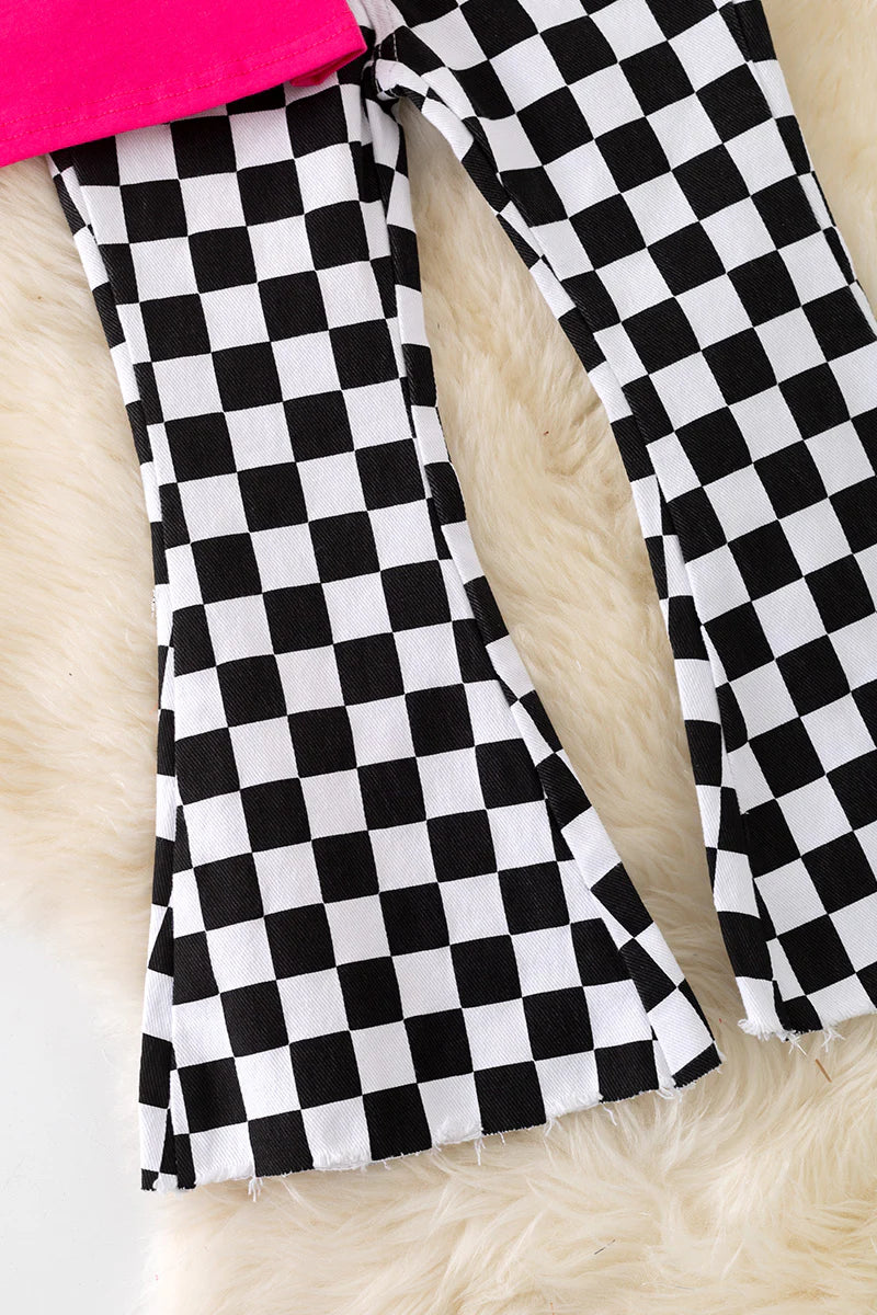Checkerd Denim Pant Set
