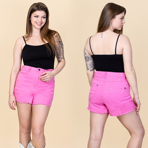 Pink Denim Distressed Shorts
